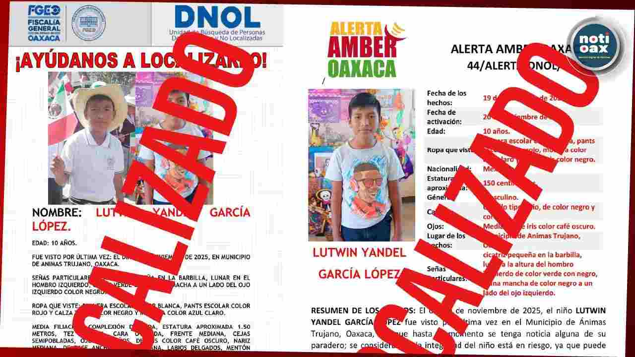 Localizan con vida a niño reportado como desaparecido en Ánimas Trujano